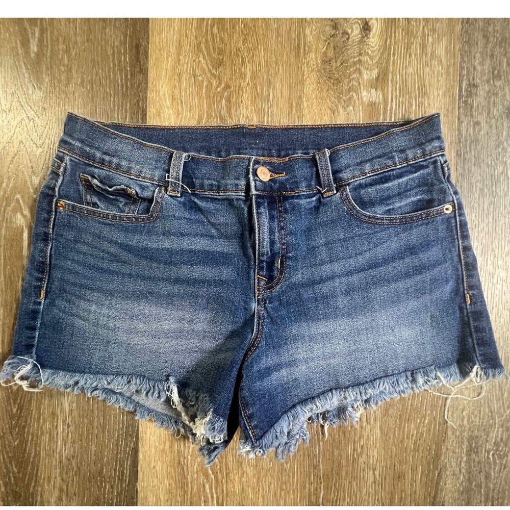 Old Navy Denim Shorts Women 10 Blue Frayed Raw Hem Mid Rise Cut Offs 1166